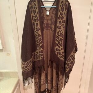 Leopard Print Brown Cape with Fringe